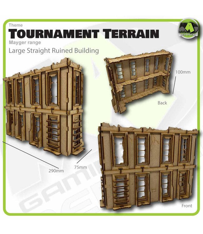 MAD Gaming Terrain Mayger Range - Large Straight Ruined Building