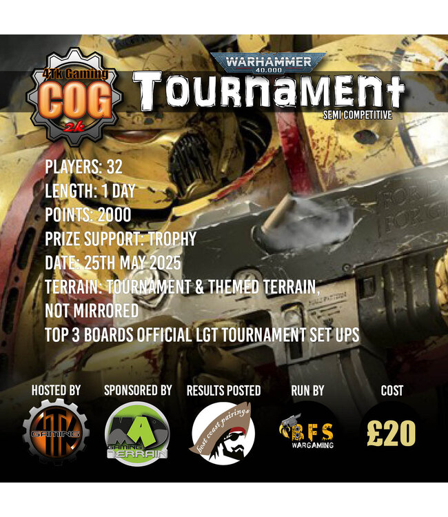 4Tk Gaming COG 2k Warhammer 40k 1 Day Tournament (Sun 25th May 2025)