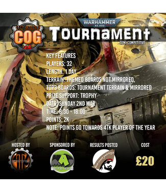 4Tk Gaming COG 2k Warhammer 40k 1 Day Tournament (Sun 2nd March)