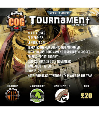 4Tk Gaming COG 2k Warhammer 40k 1 Day Tournament (Sun 30th Nov 2025)