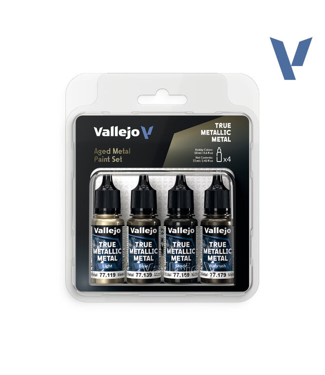 Vallejo True Metallic Metal True Metallic Metal Paint Set - Aged Metal (x4 Colours)