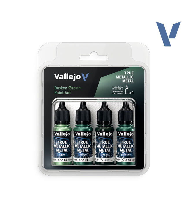 Vallejo True Metallic Metal True Metallic Metal Paint Set - Dusken Green (x4 Colours)