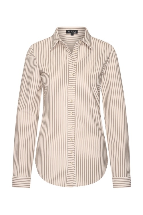 Mi Piace Mi Piace Travel Blouse Streep Print Taupe/Kit (XS t/m XXL)