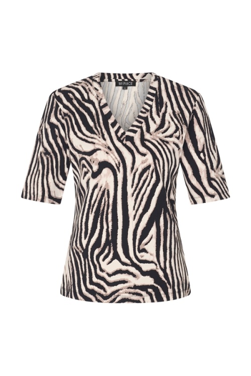 Mi Piace Mi Piace Travel T-shirt V Hals Zebra Print Black/Kit (XS t/m XXL)