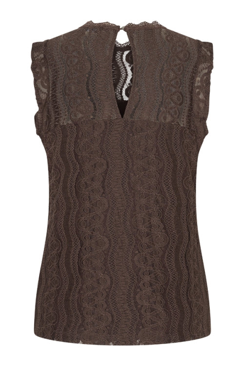 Mi Piace Mi Piace Top Mouwloos Kant  Brown ( XS t/m XXL )