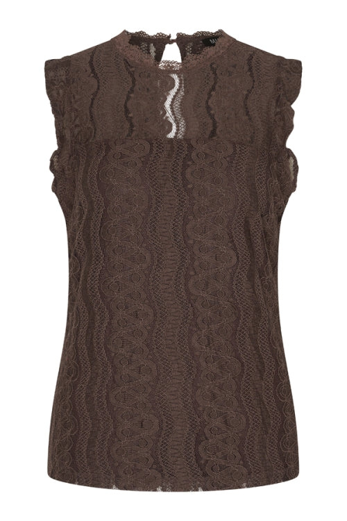 Mi Piace Mi Piace Top Mouwloos Kant  Brown ( XS t/m XXL )