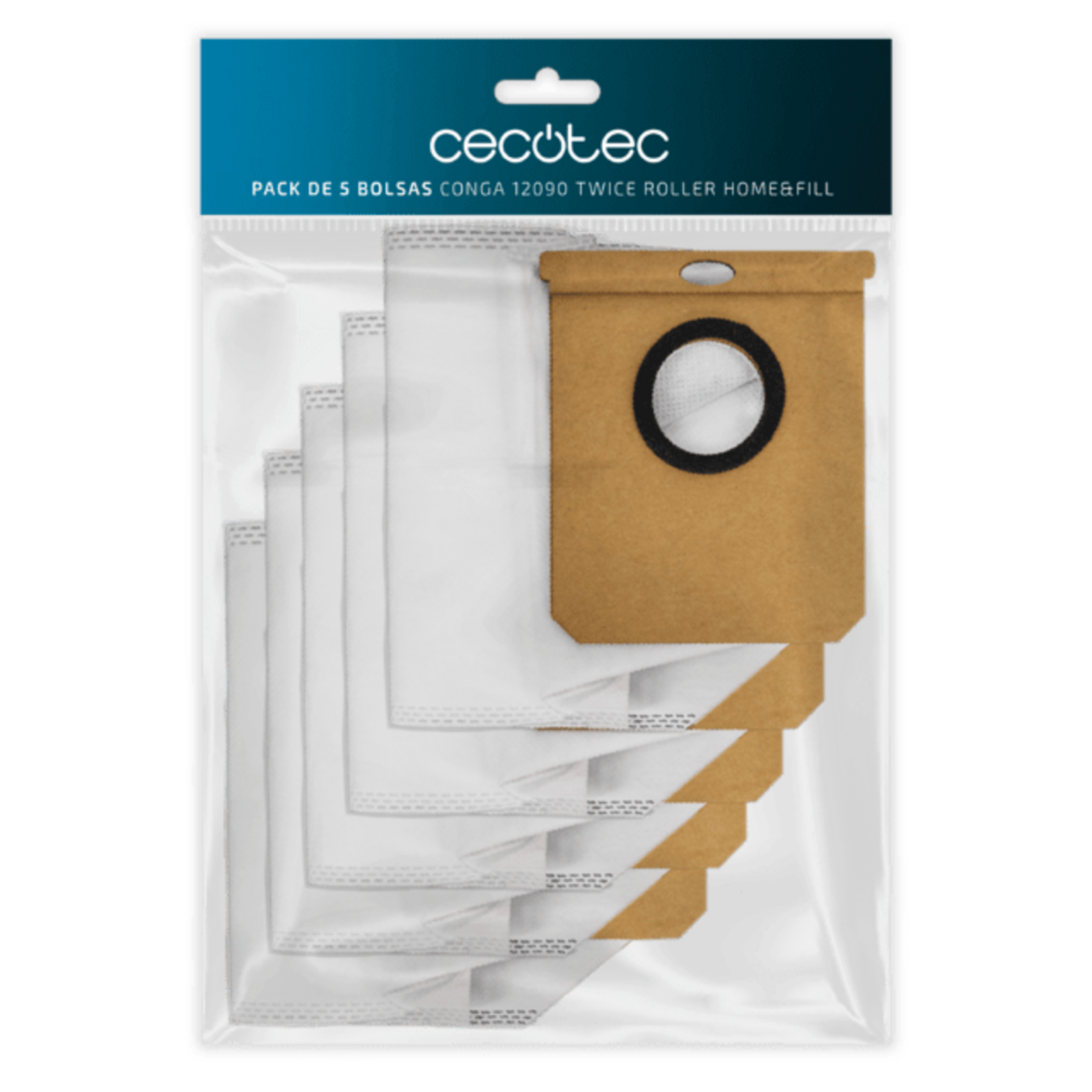 Cecotec Set of 5 bags: bags for autovacuum baseConga 12090 Twice Roller Home&Fill