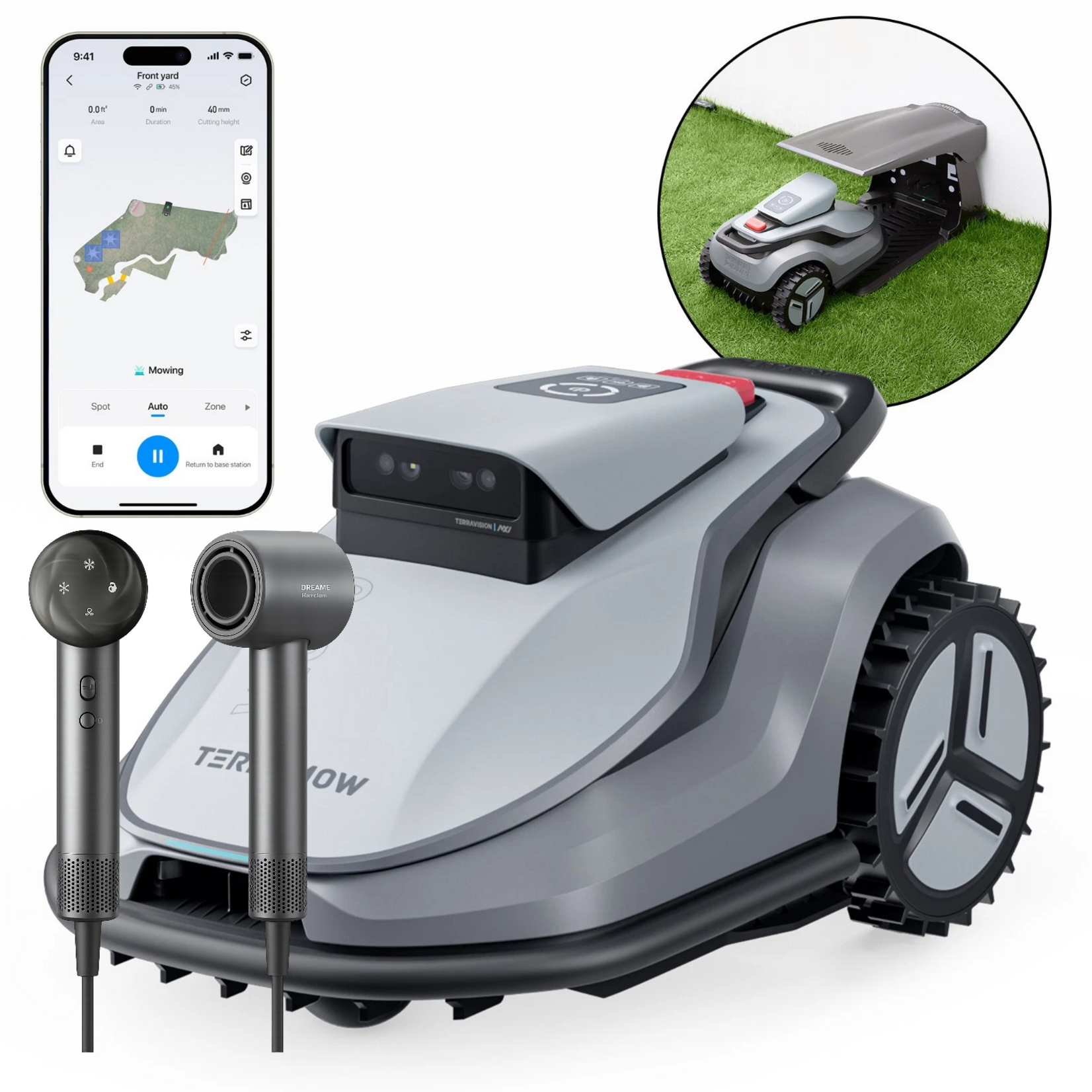Terramow TerraMow  V1000 (with Garage) + gratis Dreame Hair Glory Mix Grijs