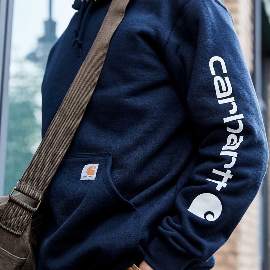 Midweight Sleeve Logo Hooded Navy Sweatshirt Heren