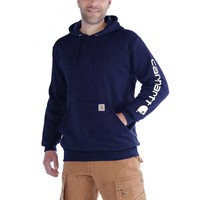 Midweight Sleeve Logo Hooded Navy Sweatshirt Heren