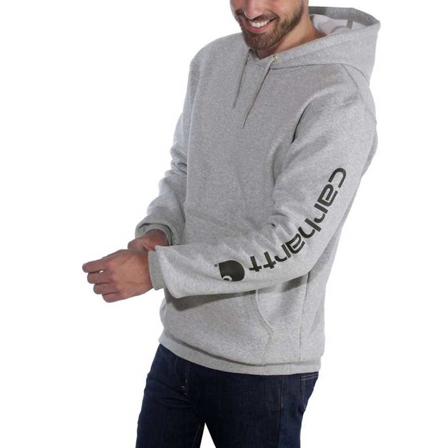 Midweight Sleeve Logo Hooded Sweatshirt Heather Grey Heren