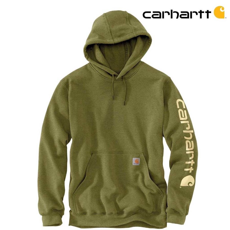 Sleeve Logo True Olive Heather Hooded Sweatshirt Heren