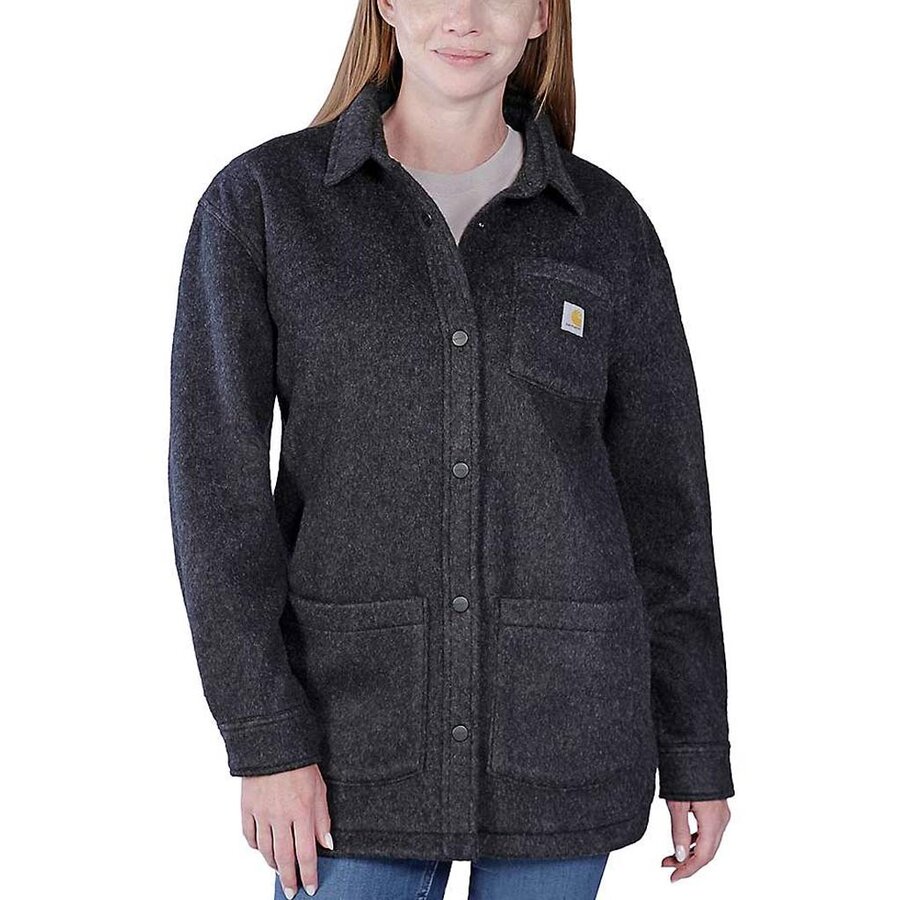 Loose Fit Fleece Overshirt Black Heather Overhemd Dames