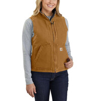 Washed Duck Sherpa Lined Mock Neck Brown Bodywarmer Dames