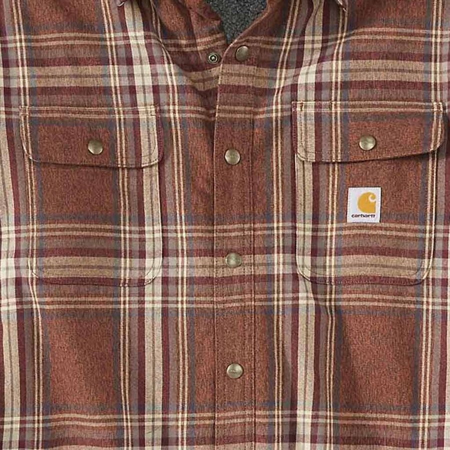 Heavyweight Flannel Sherpa-Lined Shirt Burnt Sienna Vest Heren