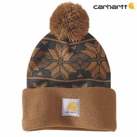 Knit Pom Jaquard Brown Beanie