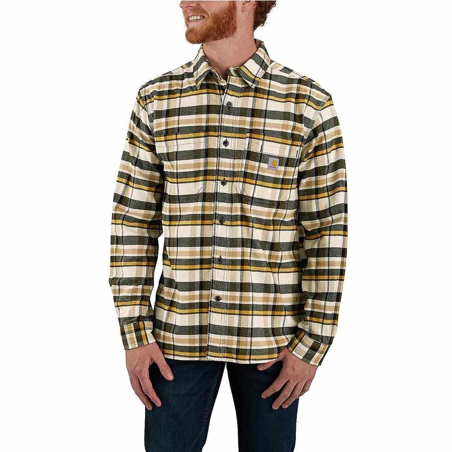 Midweight Flannel Shirt Plaid Malt Overhemd Heren