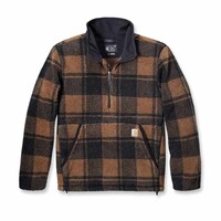 Loose Fit Fleece Brown Black Plaid Pullover Heren