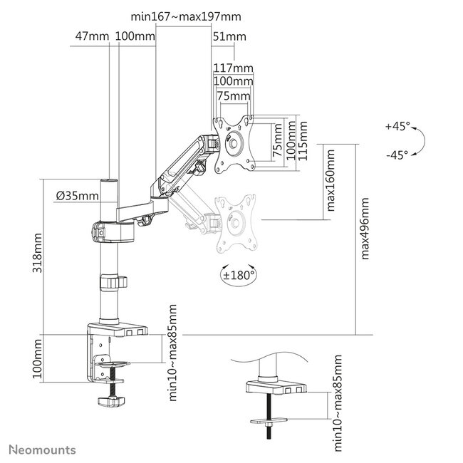Neomounts DS70-750BL1 Monitorarm 17-27" - gasveer