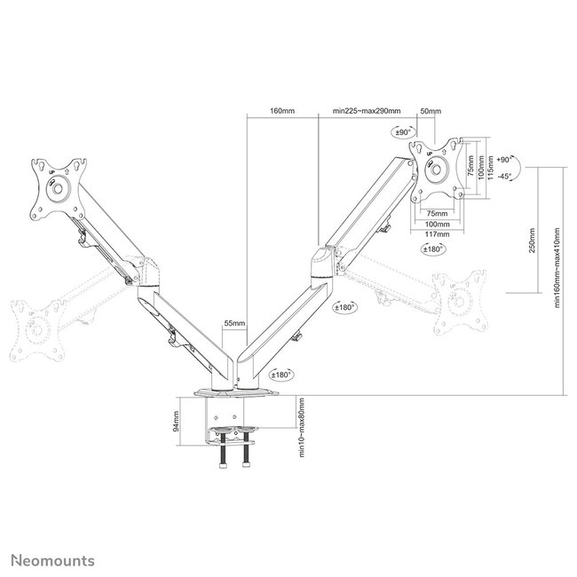 Neomounts DS70-700BL2 Monitorarm 17-27" - gasveer
