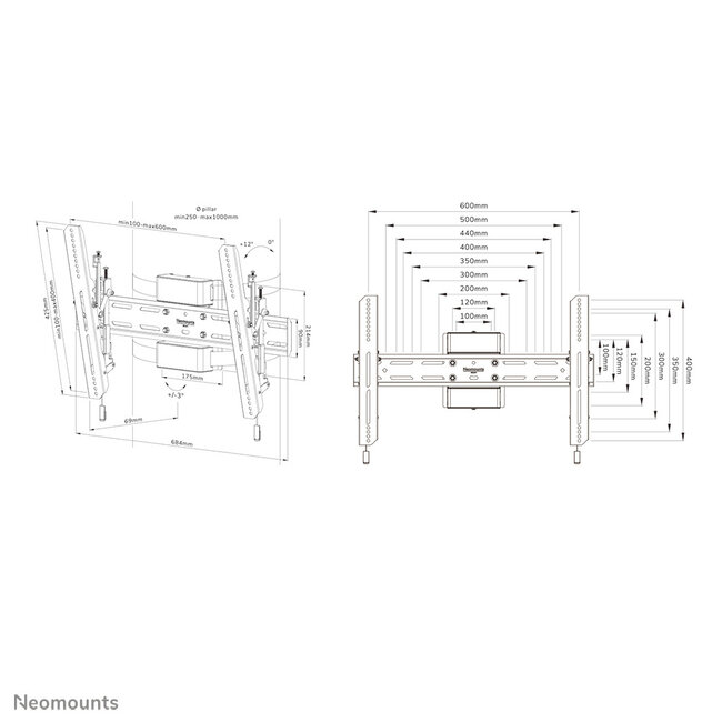 Neomounts WL35S-910BL16 TV Pilaarsteun Kantelbaar