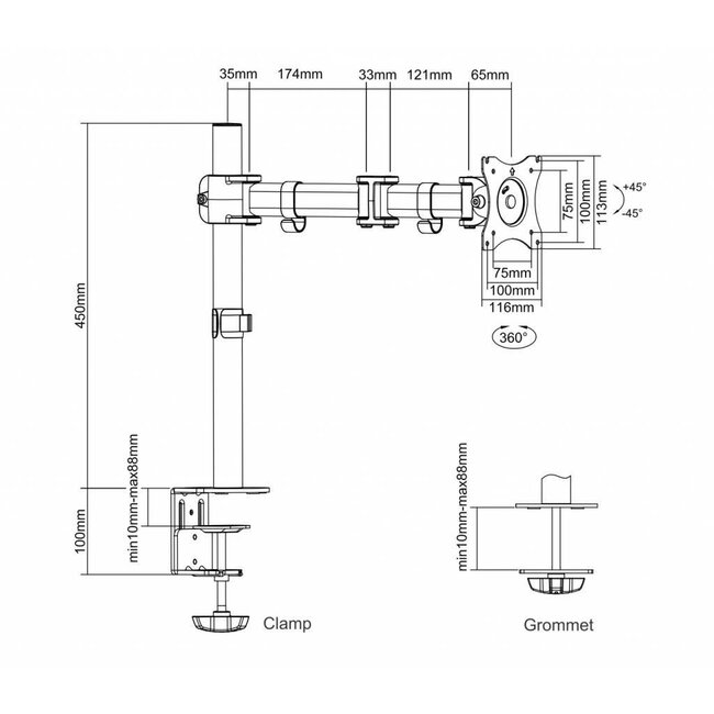 Neomounts NM-D135SILVER Monitor Beugel
