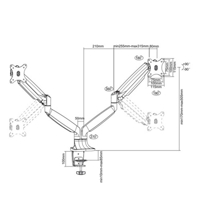 Neomounts NM-D750DWHITE Dubbele Monitor Beugel