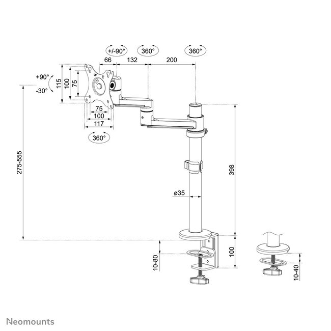 Neomounts DS60-425WH1 Monitorarm 17-27 inch - ruimtebesparend