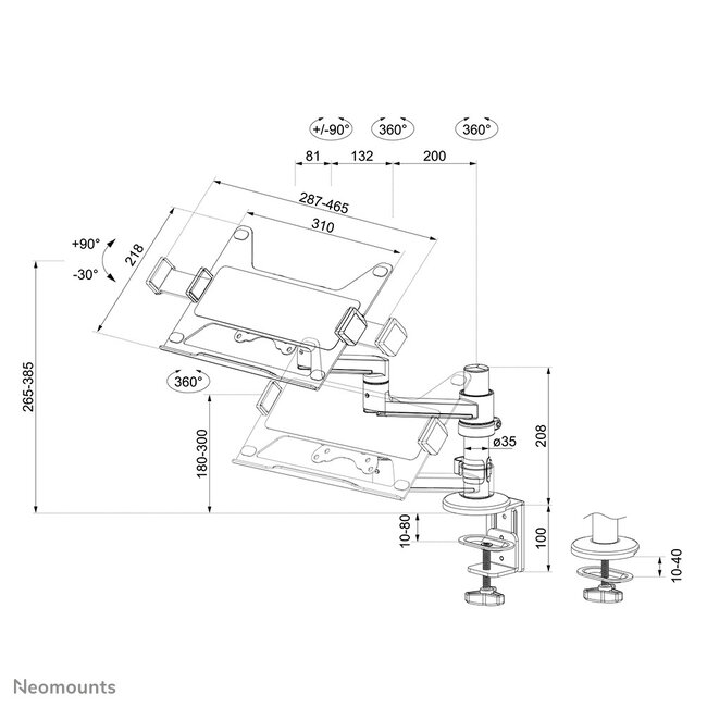 Neomounts DS20-425BL1 Laptophouder monitorarm 11.6-17.3" - ruimtebesparend