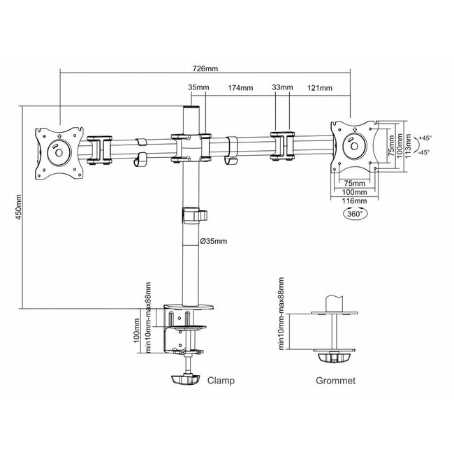 Neomounts NM-D135DBLACK Monitorbeugel