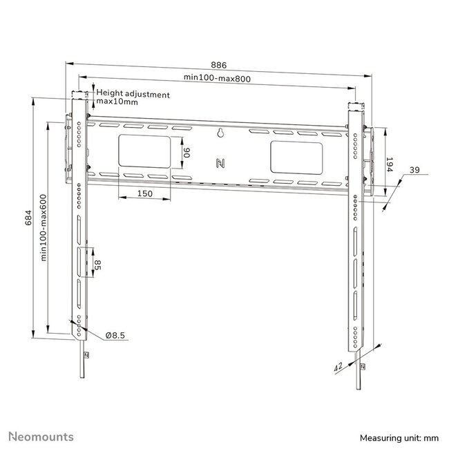 Neomounts WL30-750BL18 Heavy duty muurbeugel 43-98 inch - vlak - vergrendelbaar - snelle installatie - TÜV