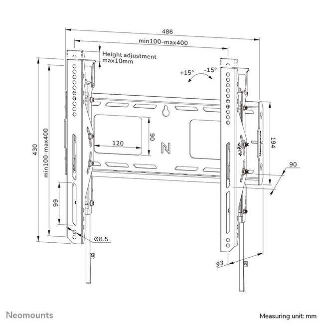 Neomounts WL35-750BL14 Heavy duty muurbeugel 32-75 inch - kantelbaar - vergrendelbaar - snelle installatie - TÜV