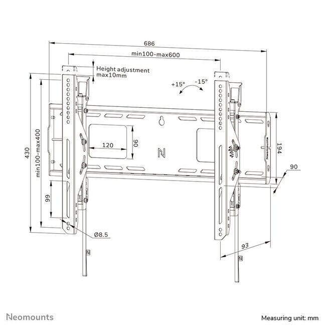 Neomounts WL35-750BL16 Heavy duty muurbeugel 42-86 inch - kantelbaar - vergrendelbaar - snelle installatie - TÜV