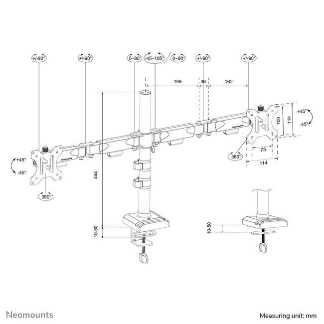 Neomounts DS60-600BL2 Monitorarm 10-32 inch - Quick-fix - 180°-stop