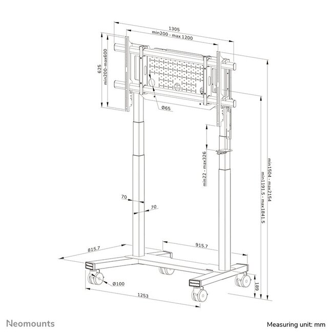 Neomounts FL55-975BL1 TV trolley 75-115" - gemotoriseerd