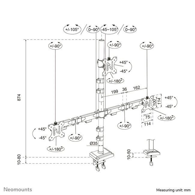 Neomounts DS60-600BL2-1 Monitorarm voor drie schermen 10-32"