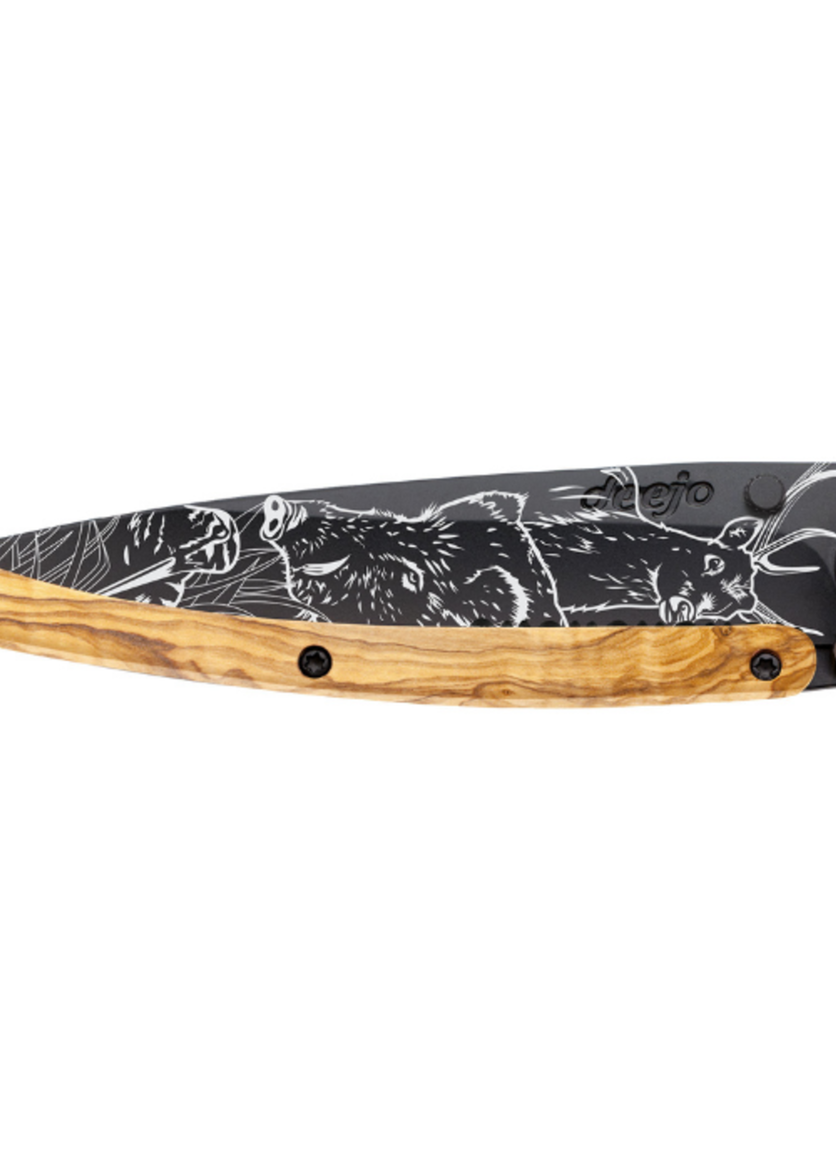 Deejo Deejo Serrated 37g Black Olive Wood 'Hunting Scene'