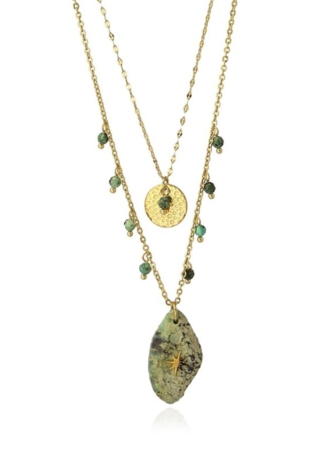 DOUBLE NECKLACE WITH DIFFERENT PENDANTS ONE OF GOLD AND THE OTHER IN STONE COA962