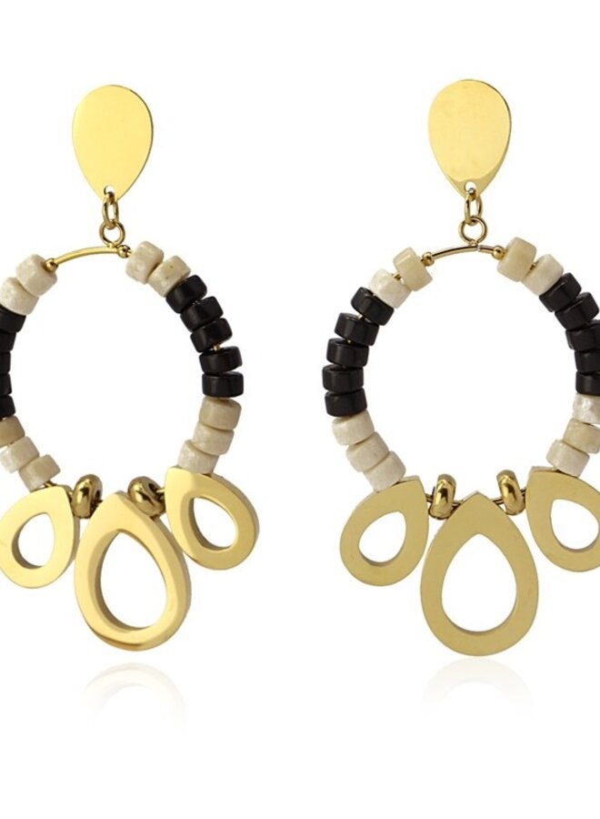 BPE552NB Earrings with 2 color stone and metal piece