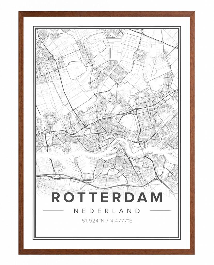 Ingelijste Stadskaart Rotterdam Premium