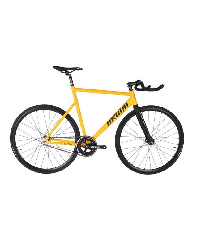 yellow fixed gear bike