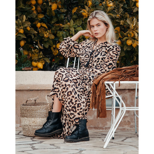Colourful Rebel 6055 Alicia Leopard Gypset Dress Women Brown Colourful Rebel 6055 Alicia Leopard Gypset Dress Women Brown