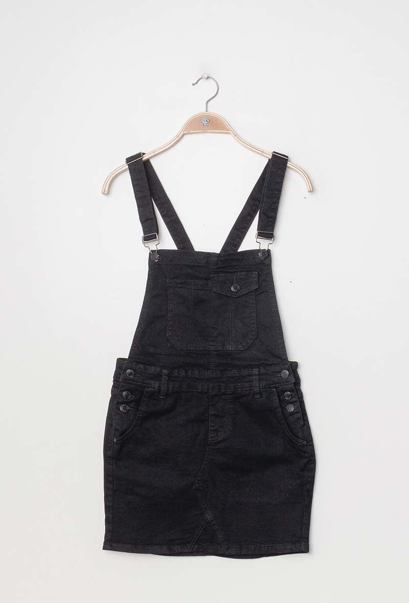 Denim dungaree dress | black
