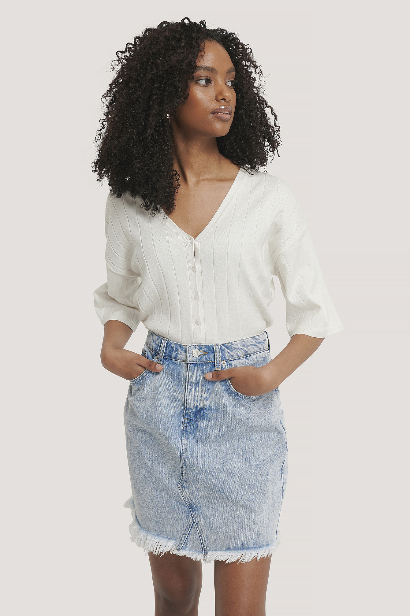 Raw hem denim skirt 1100-002985 | l blue