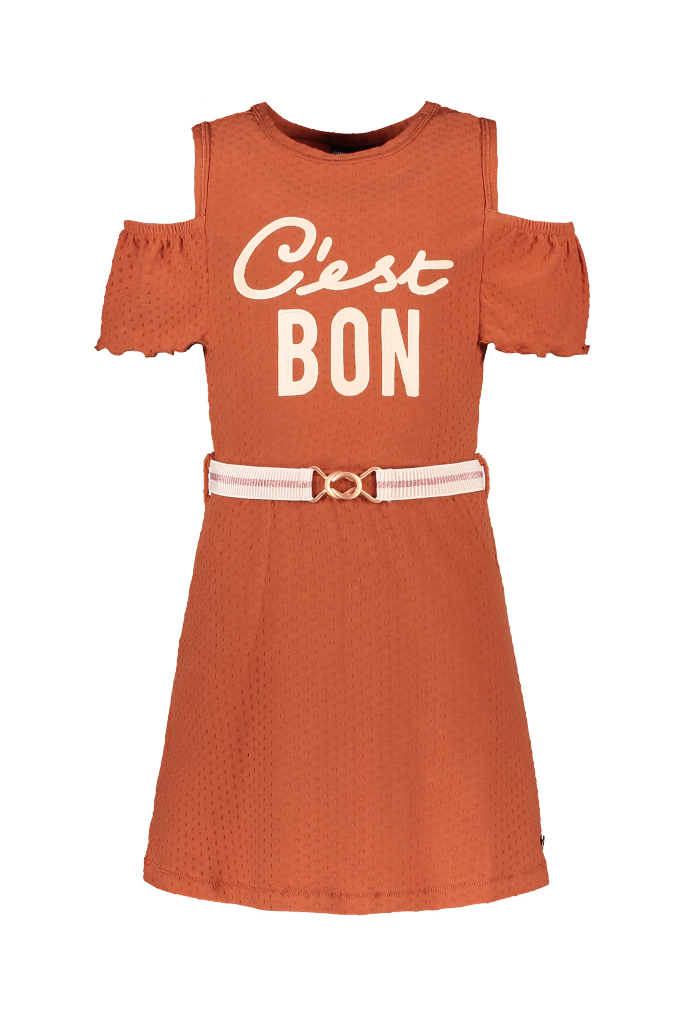 Open shoulder dress 103-5871 - cognac