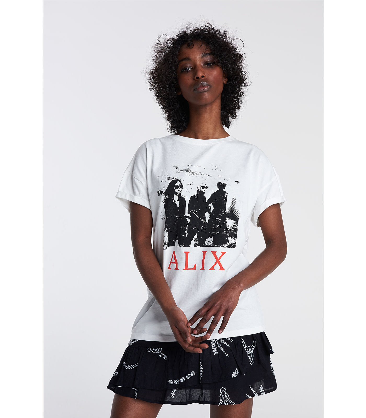 knitted boxy photo t-shirt soft white