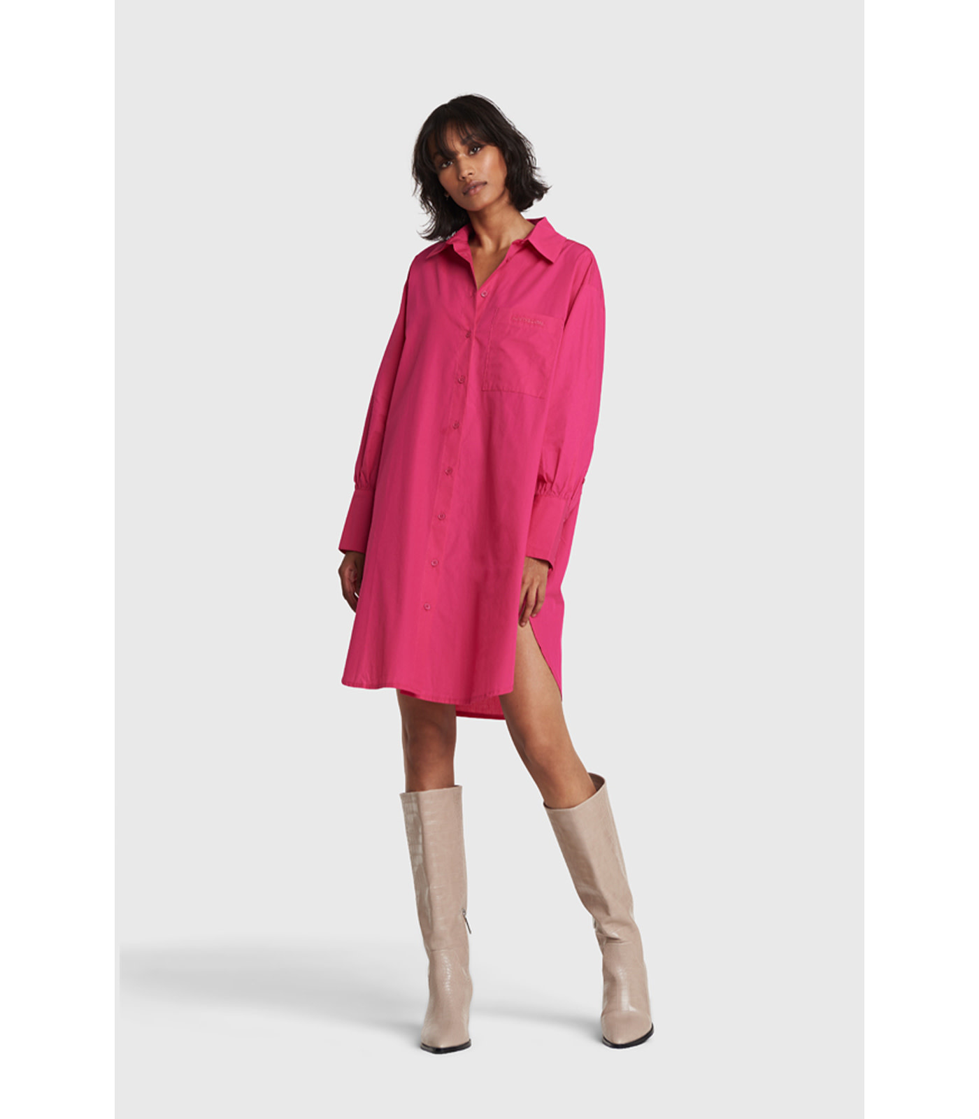 Oversized long blouse - shocking pink