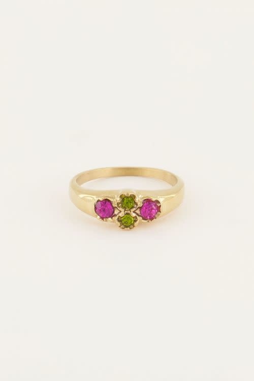 Vintage cluster ring groen kri MJ05041 Goud