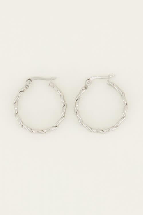Oorringen rond touwpatroon MJ04358 Zilver