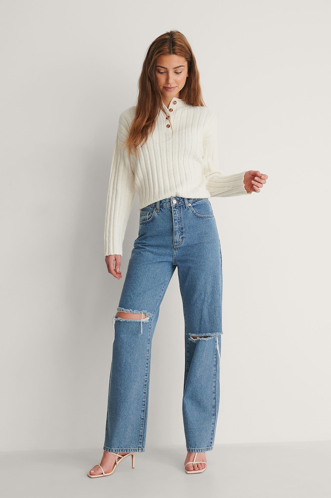 Destroyed straight denim 1018-007534 blue